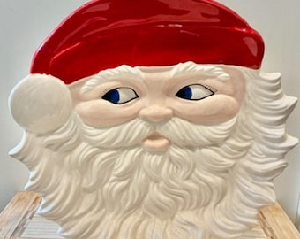 Vintage 1981 Studio Pottery Santa Claus Platter Hand Painted 14” Folk Art