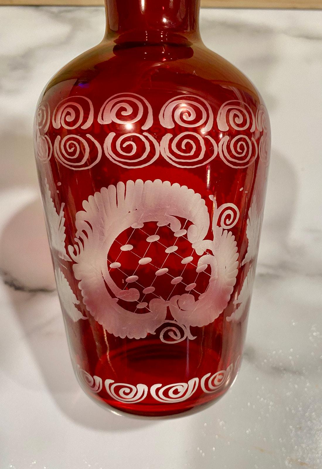 Antique 1920s Egermann Bohemia Ruby Red Cut to Clear Crystal