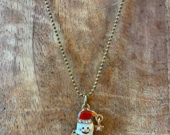 Collar navideño de muñeco de nieve hecho a mano, con purpurina, esmalte y diamantes de imitación, 76 cm (30 pulgadas)