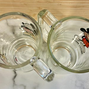 Vintage Set of 2 Mickey Mouse Handled Clear Glass Mug Stein Walt Disney image 7