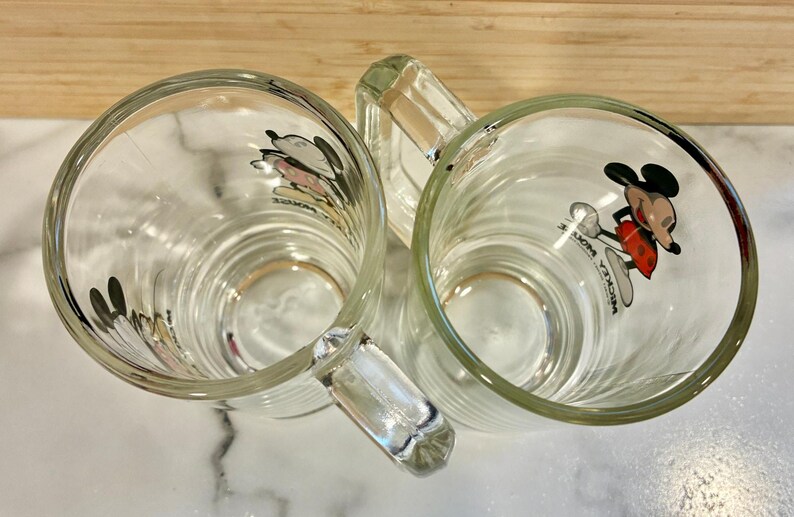 Vintage Set of 2 Mickey Mouse Handled Clear Glass Mug Stein Walt Disney image 7