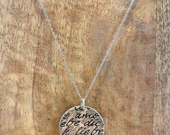 Vintage Cabi I Love You Multi Language Medallion Necklace Silver Tone 25”