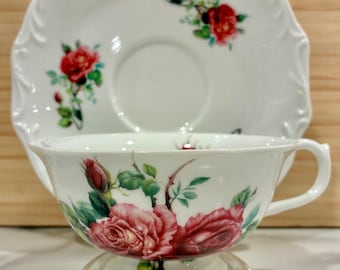 Taza de té con base y platillo I. Godinger Pink Rose 2010