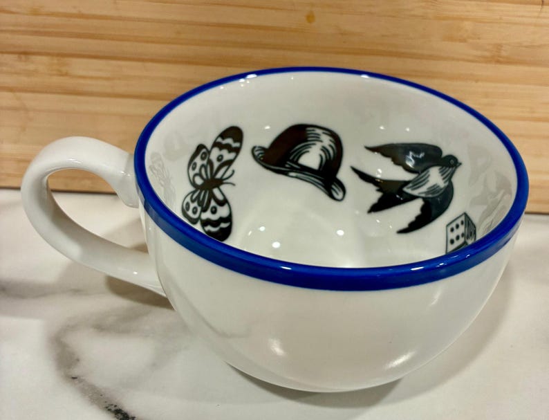 Taza de té blanca y azul con adivinación de la fortuna de Molly Hatch Fortuitous Anthropologie 2012 imagen 3