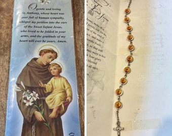 Llavero antiguo de cuentas de oración de San Antonio, rosario de bolsillo, crucifijo católico de 8 pulgadas.
