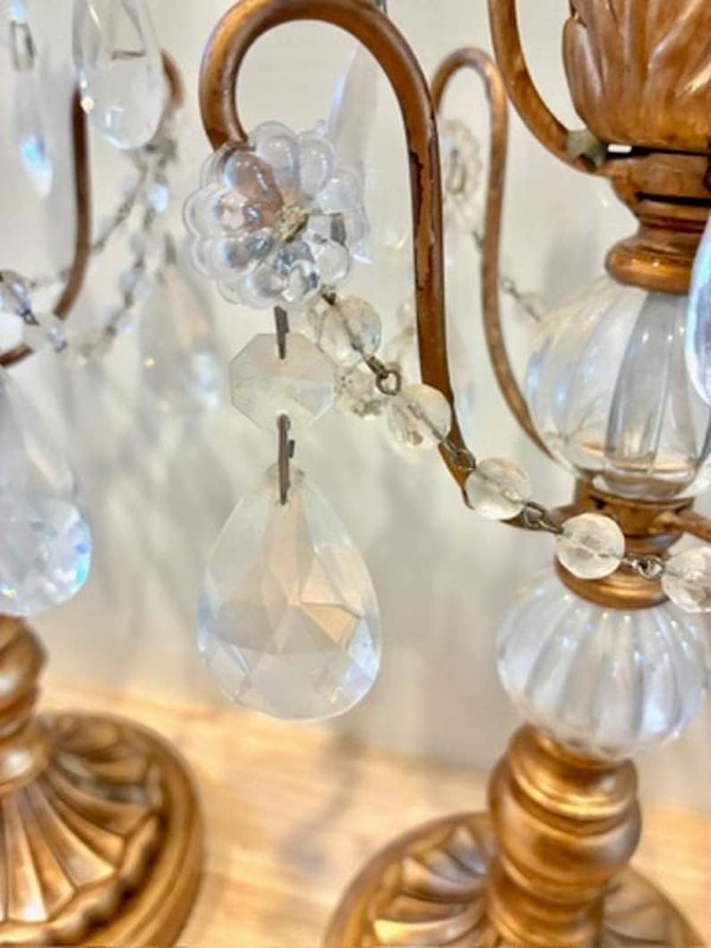 Vintage Pair Opulent Treasures Chandelier Rosette Candle Holders w Crystals image 5