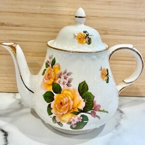 Vintage MCM 1950s Arthur Wood England Teapot - Dorset - Floral Yellow Roses