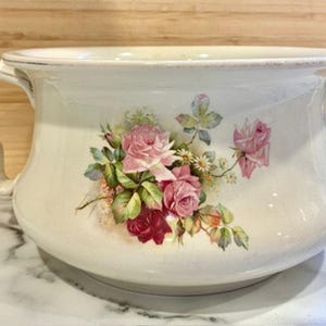 Antique Victorian Chamber Pot - Daisy And Rose Transfer ware - Ivory Ironstone