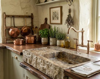 Handcrafted Silver Travertine Marble Sink – 30" Raw Edge Vanity Basin