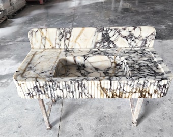 Calacatta Viola Marble Sink – Fluted Bathroom Vanity with 7” Backsplash, 42” Wide