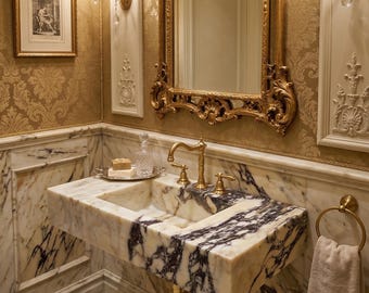 Calacatta Gold Viola Marble Sink – Compact Stone Vanity for Artistic Bathrooms