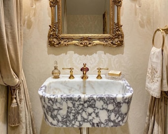 Calacatta Gold Viola Marble Sink – Sculpted Vessel Bathroom Basin with Natural Veining