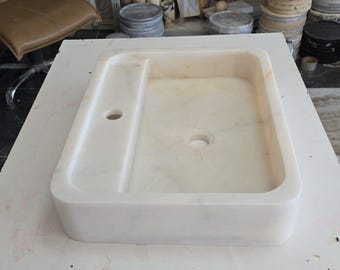 Handmade White Marble Vessel Sink, Minimalist Bathroom Vanity (15x20")