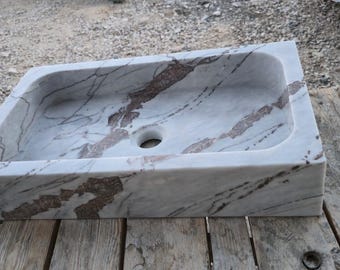 Gray Marble Vanity Sink – Rectangular Stone Basin, Compact Size