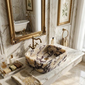 Lavabo en marbre Viola - Lavabo rectangulaire en pierre 30 x 40 cm pour meuble-lavabo ou salle d'eau