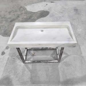Long White Marble Sink with Modern Minimalist Design – Luxury Stone Vanity Basin for Elegant Bathrooms – Handcrafted, Ready to Ship