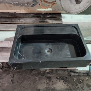 Nero Marquina Marble Sink – 24&quot; Rectangular Black Vanity Basin, Handcrafted Natural Stone Bathroom Sink for Sleek and Modern Interiors