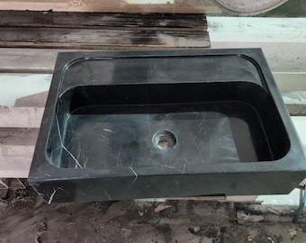 Handcrafted Nero Marquina Marble Sink – 24" Rectangular Vanity Basin