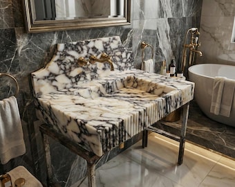 Calacatta Viola Marble Sink with Backsplash – Sculpted Luxury Double Vanity