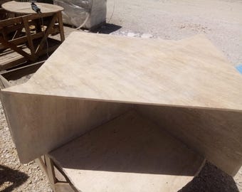 Travertine Coffee Table – Sculptural Geometric Centerpiece, 130cm Modern Stone Table