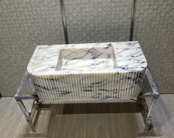 Hand-Carved Calacatta Viola Marble Sink – Fluted 12" Vanity Basin