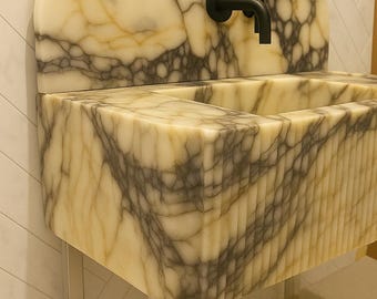 Calacatta Viola Marble Sink with Backsplash – Handmade Vanity Basin