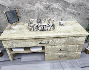Calacatta Viola Style Marble Sink – Small Rectangular Stone Vanity Basin 50cm Elegant Bathroom Bowl