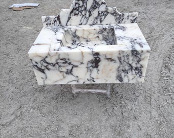 Calacatta Viola Marble Sink – Sculpted Fluted Vanity with Ornate 10” Backsplash, 12” Deep Basin