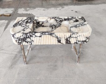 Calacatta Viola Marble Sink – 38" Fluted Double Basin Vanity