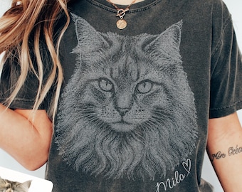 Custom Cat Photo Shirt, Personalized Pet Portrait Tee, Comfort Colors Vintage Shirt, Your Photo T-Shirt, Pet Memorial Gift, Cat Lover Gift
