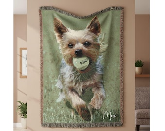 Custom Dog Photo woven Blanket, Personalized Pet Blanket, Dog Memorial Gift, Custom Pet Photo Blanket, Dog Lover Gift