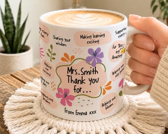 Personalized Teacher Mug, Custom Teacher Appreciation Gift, Back to School Teacher Gift, Floral Coffee Cup with Name, Mentor Gift