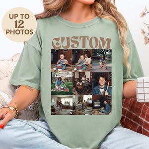Comfort Colors vintage t-shirt with custom photo collage design featuring family memories and personalized photos