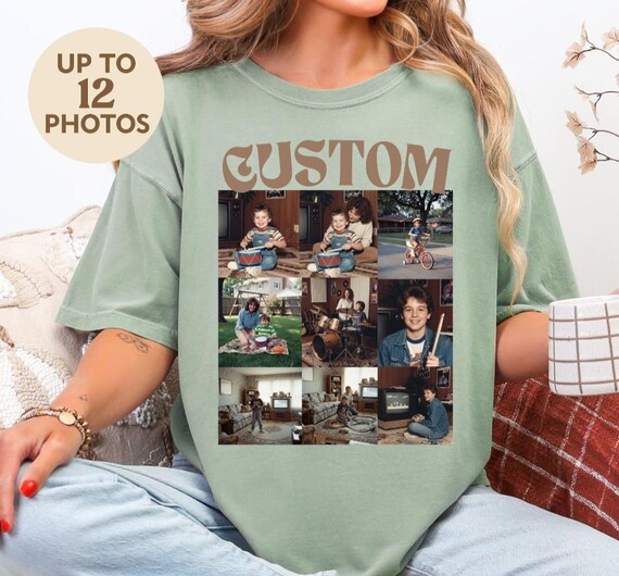 Custom Photo Collage Shirt, Comfort Colors® Personalized Family Photo Tee, Up to 12 Photos, Vintage Memory Gift