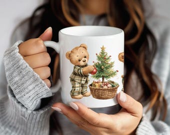 Teddy Bear Mug, Vintage Holiday Coffee Cup,custom name Mug