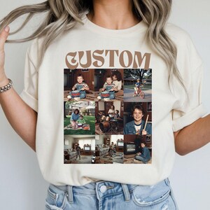 Comfort Colors vintage t-shirt with custom photo collage design featuring family memories and personalized photos