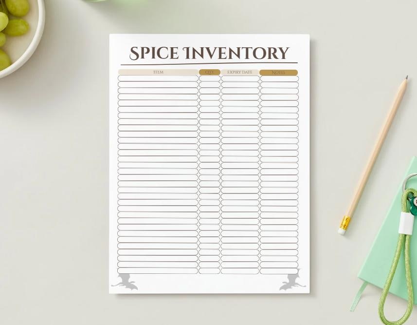 Spice Checklist.pdf Spice Inventory Printable | Spice Tracker Sheet | Kitchen Organization ...