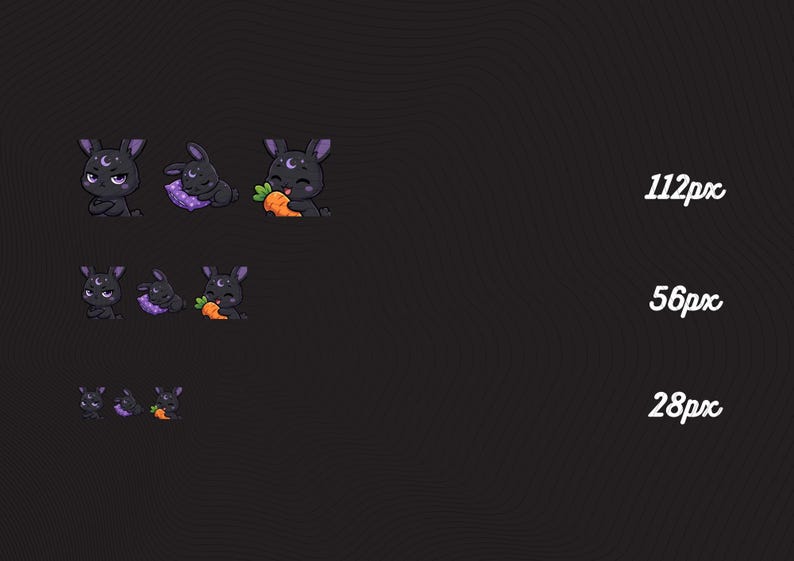 Moon Bunny Emotes Pack 35, Purple Black Kawaii Rabbit Celestial Witchy Chibi Stream Emotes PNG VTuber, Streamers, Instant Download image 5