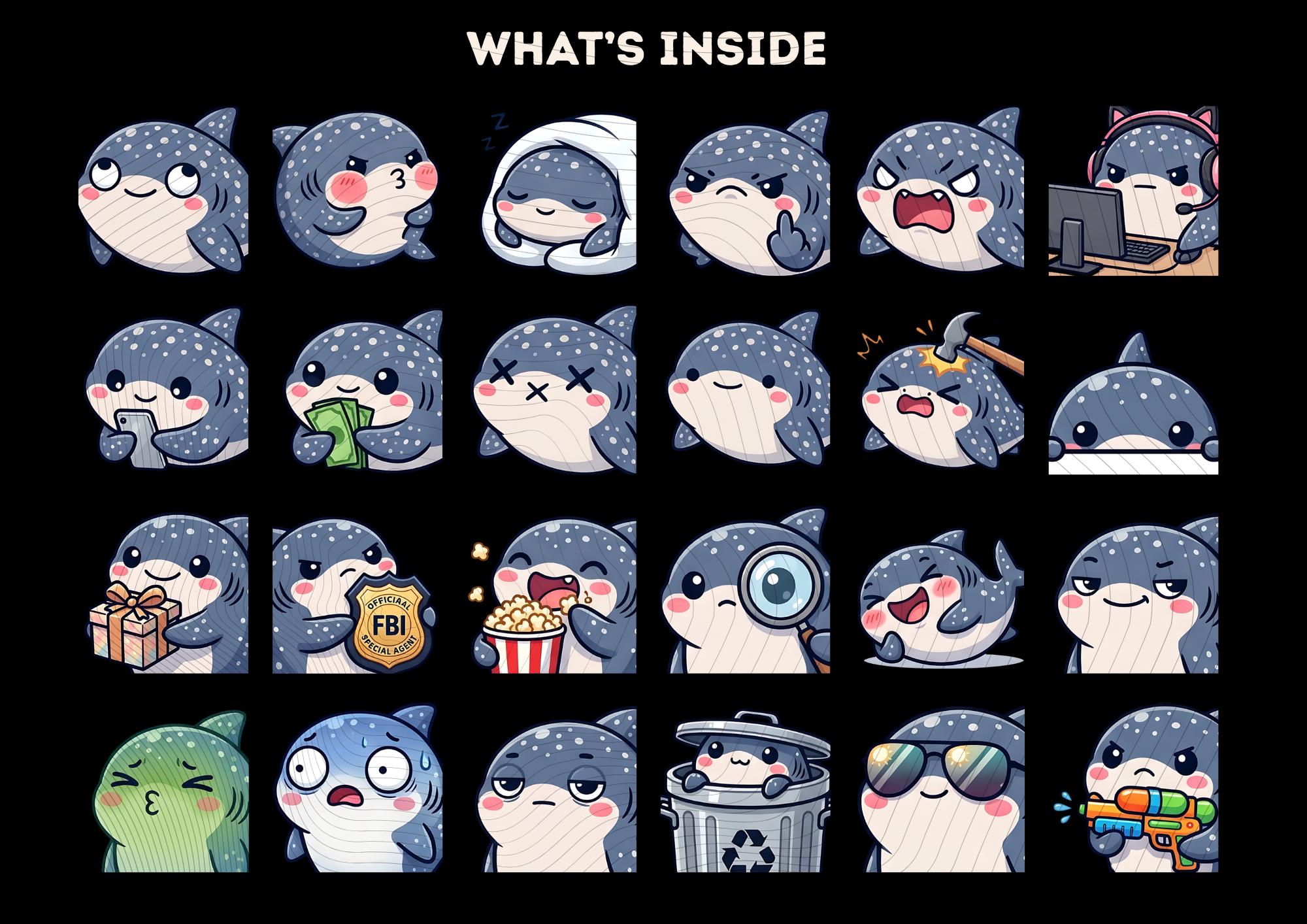 Ocean Emotes Whale Shark Emotes Pack 40, Chibi Whale Ocean Animal PNG for Streamers ...