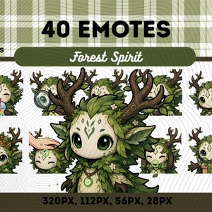 Forest Spirit Emotes Pack 40, Chibi Kawaii Nature Spirit PNG for Streamers, Instant Download