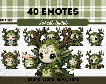 Forest Spirit Emotes Pack 40, Chibi Kawaii Nature Spirit PNG for Streamers, Instant Download