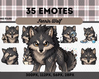Fenrir Wolf Emotes Pack 35, Chibi Kawaii Mythology Norse Wolf PNG for Streamers, Instant Download