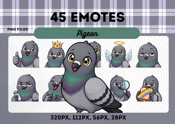 Pigeon Emotes Pack 45, Chibi Kawaii Pigeon PNG for Streamers, Instant Download