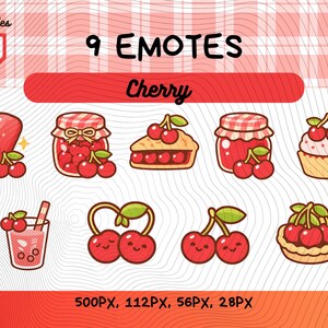 Kirsch-Emotes-Paket 9, niedliche Kawaii-Kirsch-Chibi-Emotes für Streamer, digitale Datei