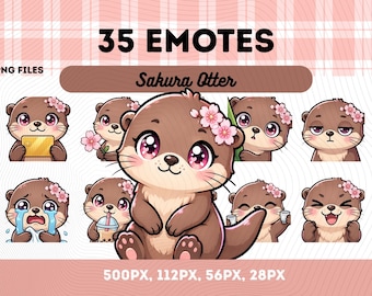 Sakura Otter Emotes Pack 35, Kawaii Körsbärsblom Otter Chibi Söta Djur Japanska Estetiska PNG VTuber, Streamers, Omedelbar Nedladdning