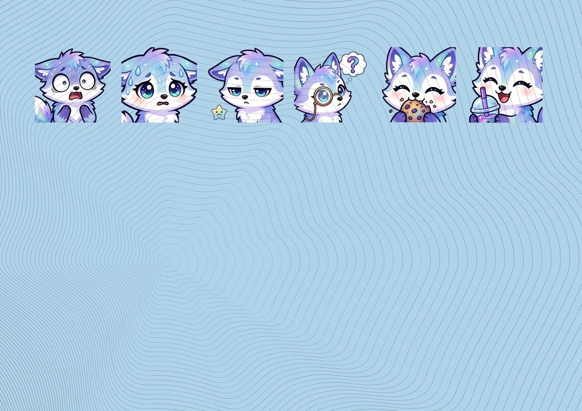 Boreal Wolf Emotes Pack 30, Kawaii Arctic Wolf Chibi Northern Lights ...