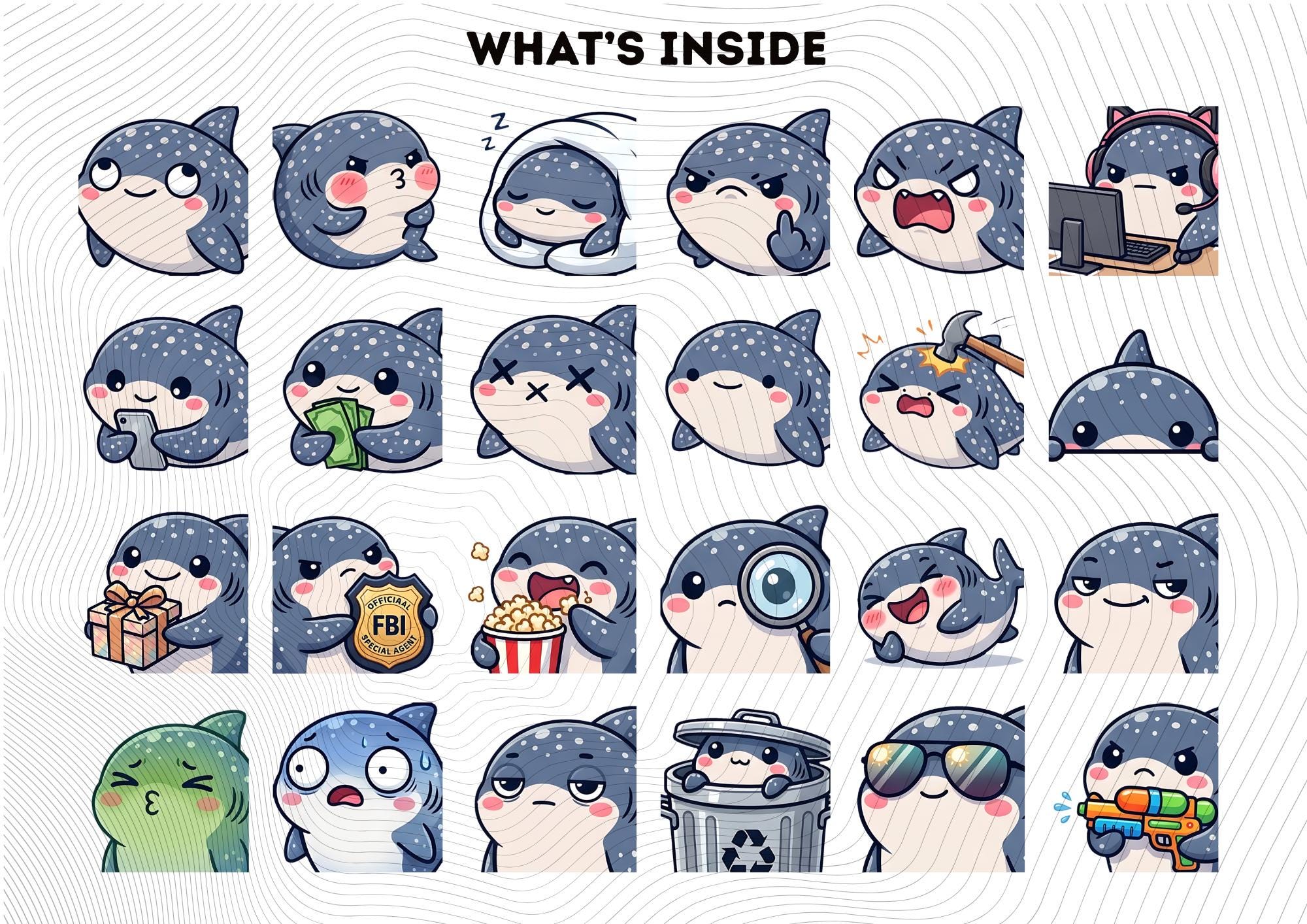 Ocean Emotes Whale Shark Emotes Pack 40, Chibi Whale Ocean Animal PNG for Streamers ...