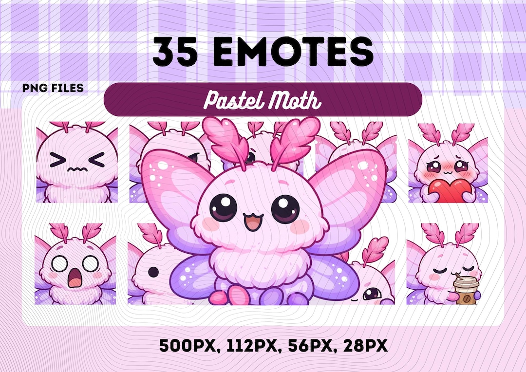 Moth Emotes Pastel Moth Emotes Pack 35, Pink Purple Kawaii Luna Moth Cute Chibi ...