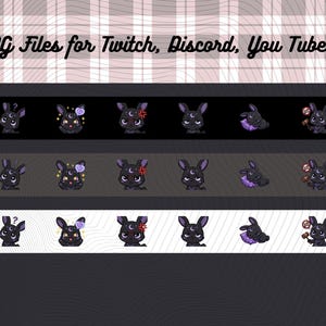 Moon Bunny Emotes Pack 35, Purple Black Kawaii Rabbit Celestial Witchy Chibi Stream Emotes PNG VTuber, Streamers, Instant Download image 4