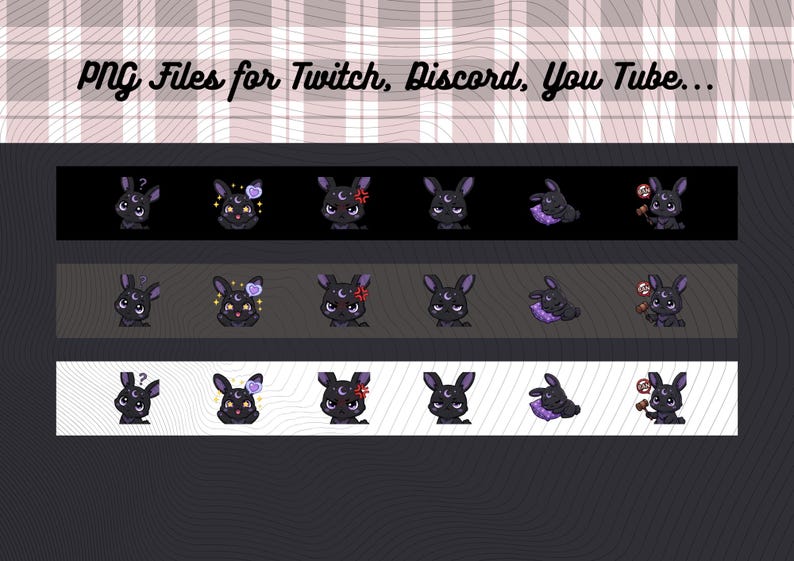 Moon Bunny Emotes Pack 35, Purple Black Kawaii Rabbit Celestial Witchy Chibi Stream Emotes PNG VTuber, Streamers, Instant Download image 4